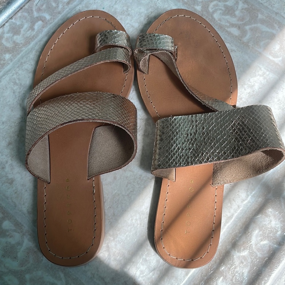 Topshop gold slip on sandals size 5.5